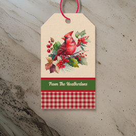 Étiquettes-cadeau Cardinal Red Woodsy avec Holly sur le pays En vich