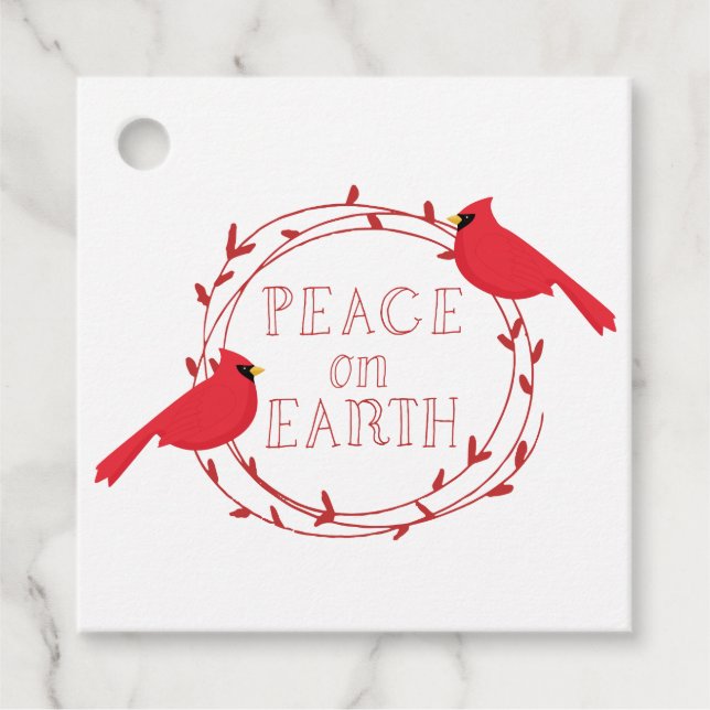 Étiquettes Cadeau Cardinaux de Noël de la Paix sur Terre (Devant)