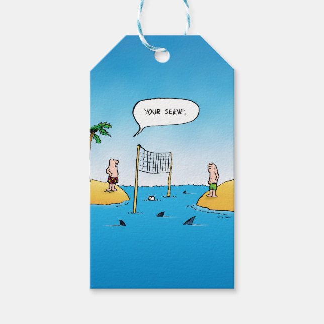 Étiquettes-cadeau Caricature amusante de Shark Volleyball (Devant)