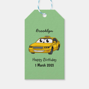 Étiquettes-cadeau Caricature amusante de taxi jaune mignon