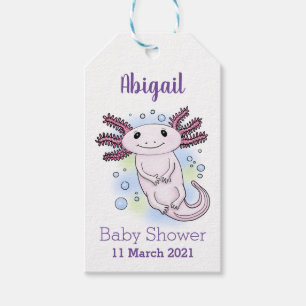 Étiquettes-cadeau Caricature axolotl rose adorable