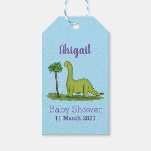 Étiquettes-cadeau Caricature de dinosaure de brontosaurus vert migno