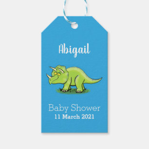 Étiquettes-cadeau Caricature de dinosaure de triceratops vert mignon