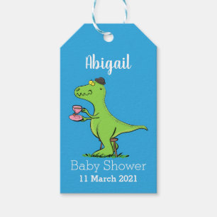 Étiquettes-cadeau Caricature de dinosaure vert t rex