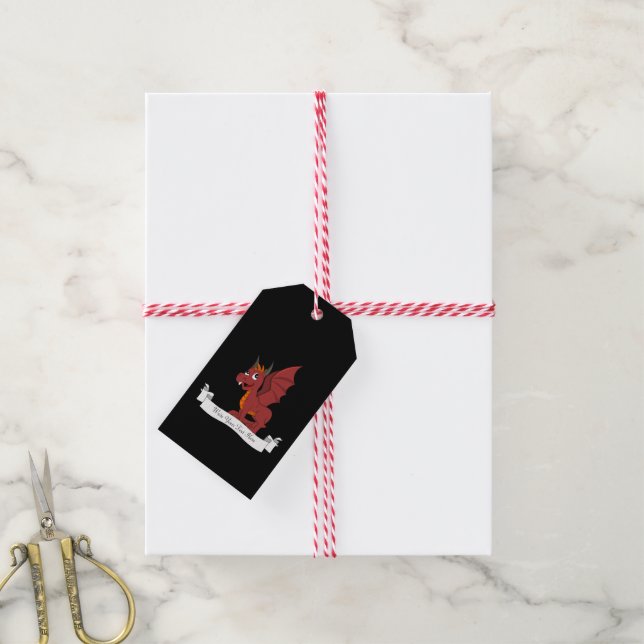 Étiquettes-cadeau Caricature de dragon rouge (Avec de la ficelle)