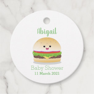 Étiquettes Cadeau Caricature de hamburger kawaii joyeux
