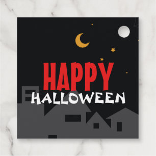 Étiquettes Cadeau Caricature de la ville fantôme éffrayante hallowee