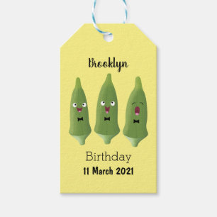 Étiquettes-cadeau Caricature de légumes de l'okra chantante mignonne