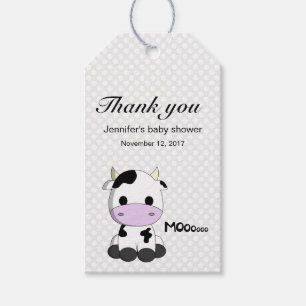 Étiquettes-cadeau Caricature de vache mignonne baby shower pois merc