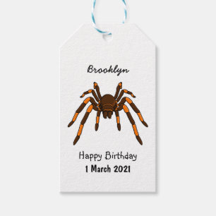 Étiquettes-cadeau Caricature déplaisante de tarantule brun et orange