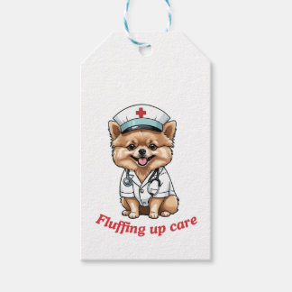 Étiquettes-cadeau Caricature d'infirmière avec conception de chien d