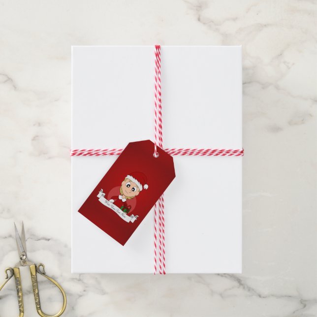 Étiquettes-cadeau Caricature pour fille de Noël (Avec de la ficelle)