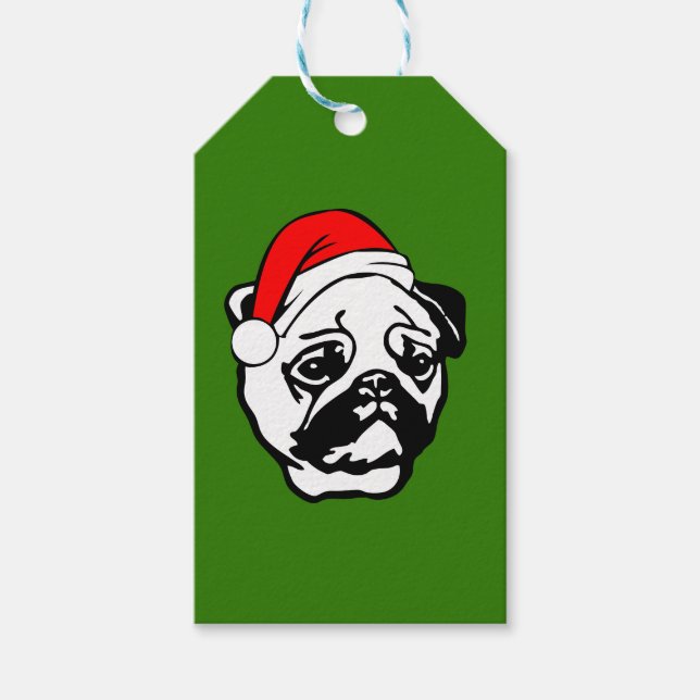 Étiquettes-cadeau Carlin avec Noël Santa Hat (Devant)