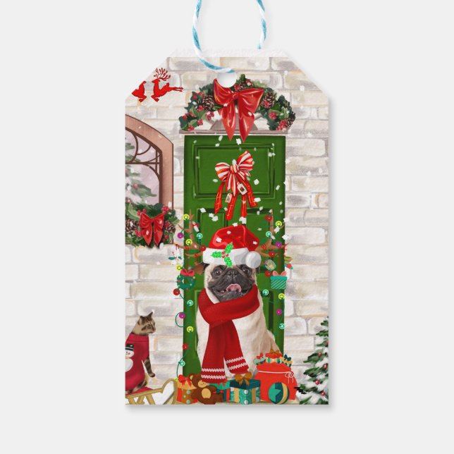 Étiquettes-cadeau Carlin Chien Noël (Dos)