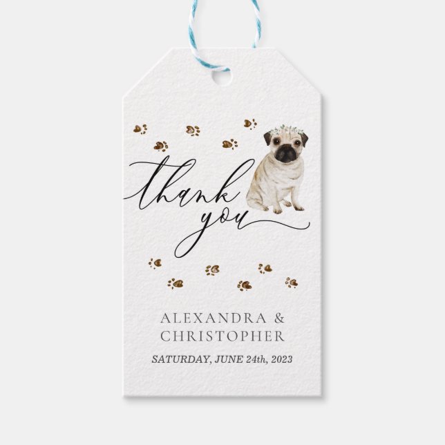 Étiquettes-cadeau carlin Merci chien Mariage (Devant)