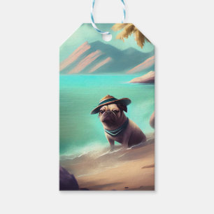 Étiquettes-cadeau Carlin profitant sur la plage peignant de l'art