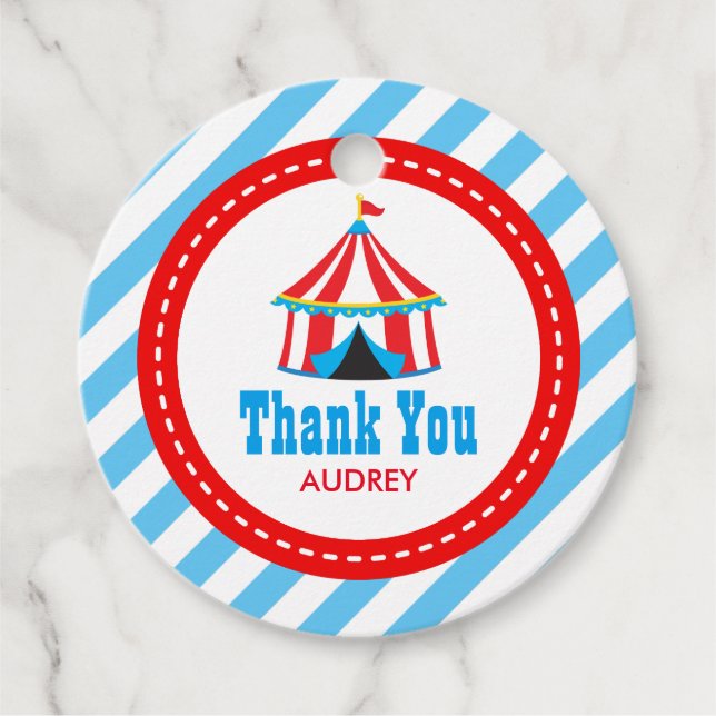 Étiquettes Cadeau Carnaval de cirque Baby shower d'anniversaire (Devant)