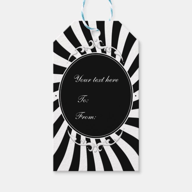 Étiquettes-cadeau Carnaval de cirque noir et blanc (Devant)