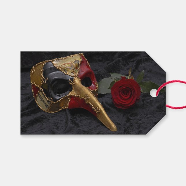 Étiquettes-cadeau Carnaval Pantalone Vénitienne Masquate Rose (Devant (Horizontal))