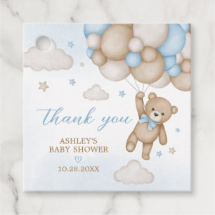 Étiquettes Cadeau Carré Baby shower Bleu Bear Balloons