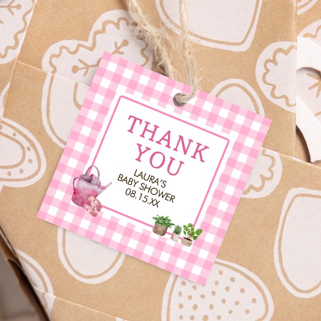 Étiquettes Cadeau Carré de Baby shower rose local (Pink Farmers Market Locally Grown Baby Shower Square Favor Tags)