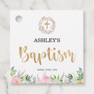 Étiquettes Cadeau Carré de baptême de fille rose
