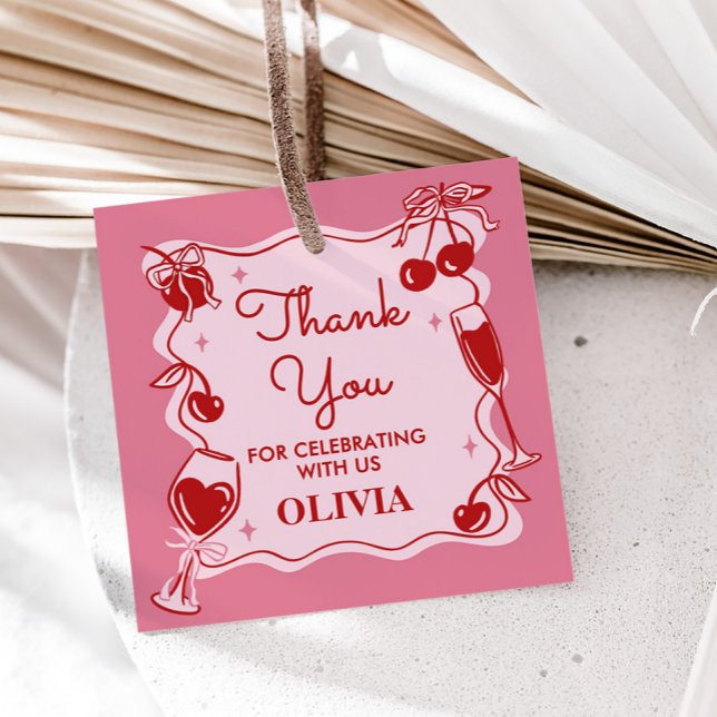 Étiquettes Cadeau Carré de fête d'anniversaire à 30 ans (Hand Drawn Cherry Dirty Thirty Birthday Party Favor Tags)