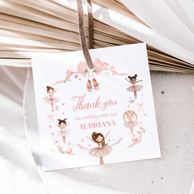 Étiquettes Cadeau Carré de fête d'anniversaire de Pink Ballerina (Pink Coquette Ballerina Birthday Party Square Favor Tags)