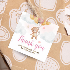 Étiquettes Cadeau Carré du Baby shower d'attente de l'ours de fille