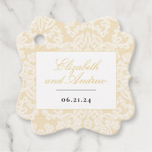 Étiquettes Cadeau Carré Mariage de script élégant en dentelle noire