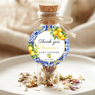 Étiquettes Cadeau Carreaux bleus Citrons Merci Baby shower Favoriser