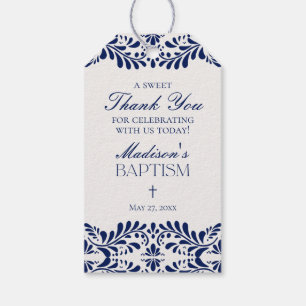 Étiquettes-cadeau Carreaux de Talavera bleus Faveurs de baptême pour
