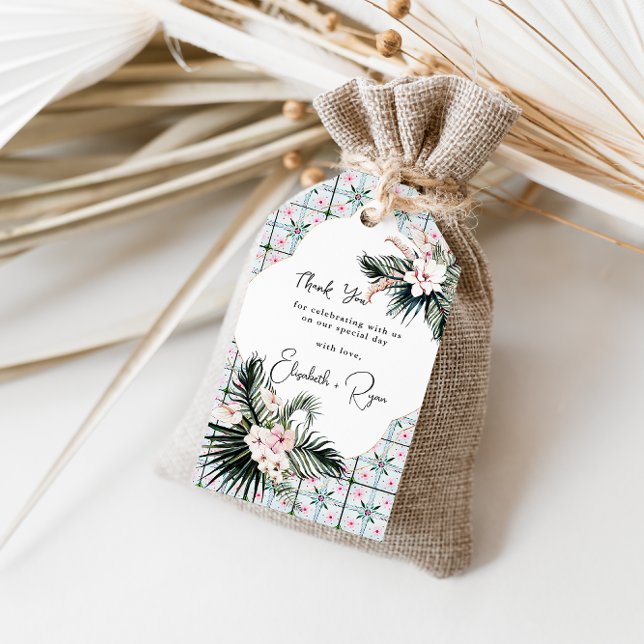 Étiquettes-cadeau Carreaux floraux | Marocain Mariage tropical Merci (Créateur téléchargé)