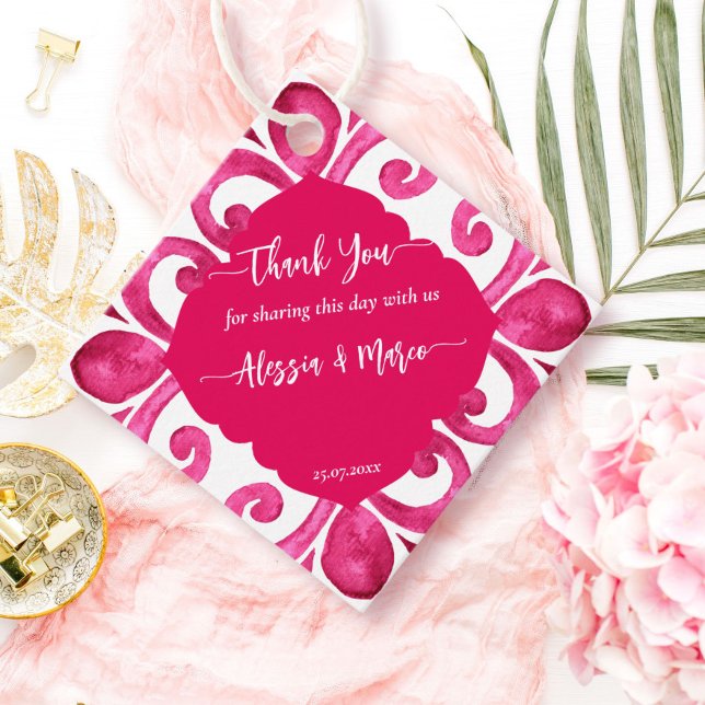 Étiquettes Cadeau Carreaux Fuchsia Majolica magenta personnalisés (Créateur téléchargé)