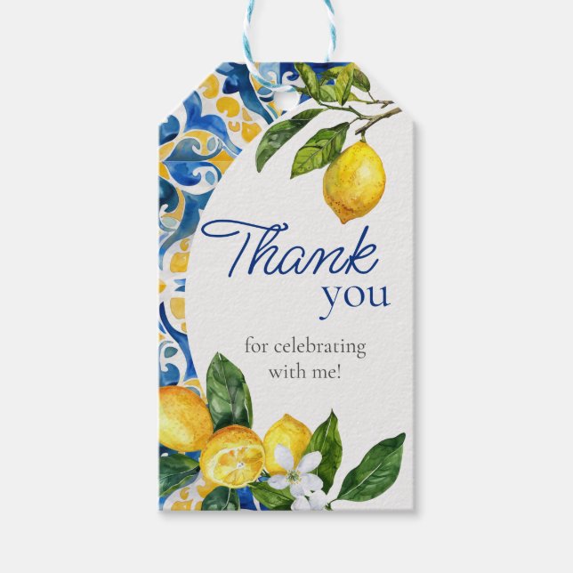 Étiquettes-cadeau Carreaux méditerranéens Lemon merci Anniversaire (Devant)