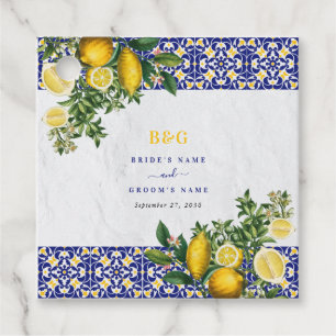 Étiquettes Cadeau Carrelage bleu blanc jaune méditerranéen Mariage c