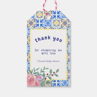 Étiquettes-cadeau Carrelage bleu italien Mamma Mia Baby shower