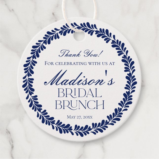 Étiquettes Cadeau Carrelage de Talavera Bleu Déjeuner de Mariage Fie (Devant)