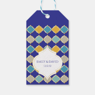 Étiquettes-cadeau Carrelage marocain Royal Bleu Jaune Mariage