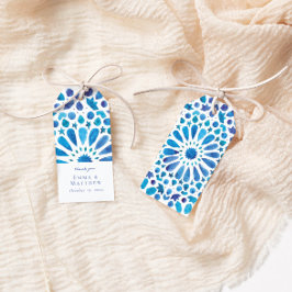 Étiquettes-cadeau Carrelage Méditerranéen Bleu Aquarelle Mariage