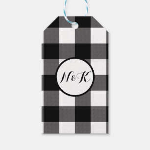 Étiquettes-cadeau Carrés à carreaux noir et blanc Buffalo Plaid