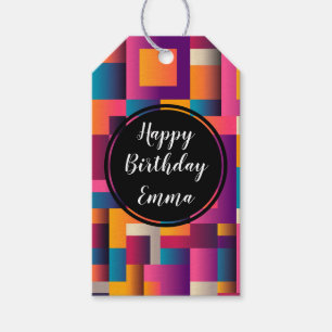 Étiquettes-cadeau Carrés Abstraits colorés et formes Anniversaire