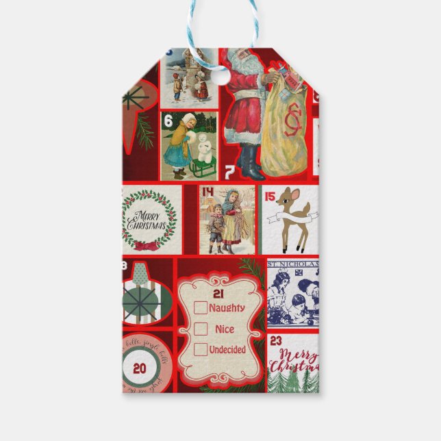Étiquettes-cadeau Carrés de l'illustration de Noël (Devant)