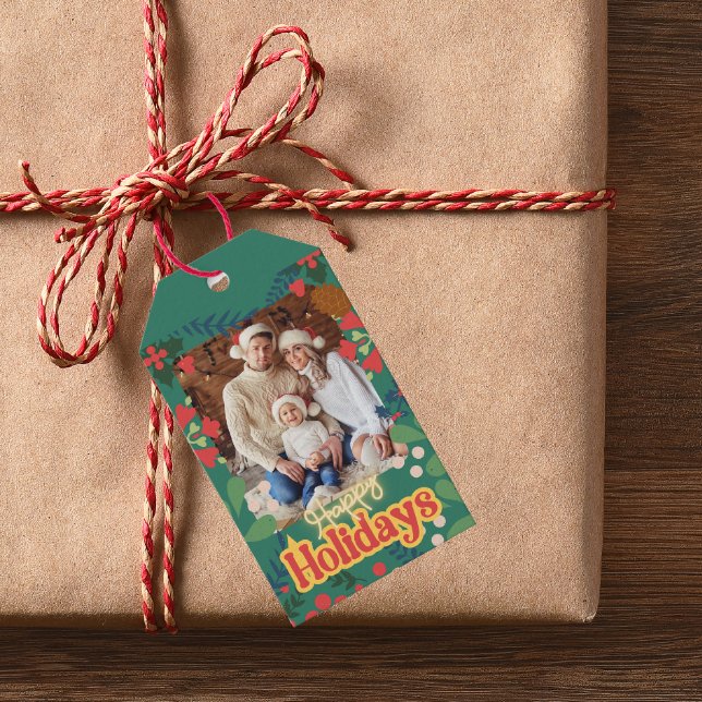 Étiquettes-cadeau Carte botanique de Noël moderne rétro coloré (Créateur téléchargé)