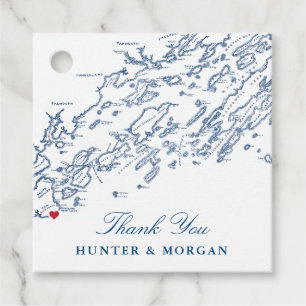 Étiquettes Cadeau Carte Cape Elizabeth Maine Marine Mariage bleu