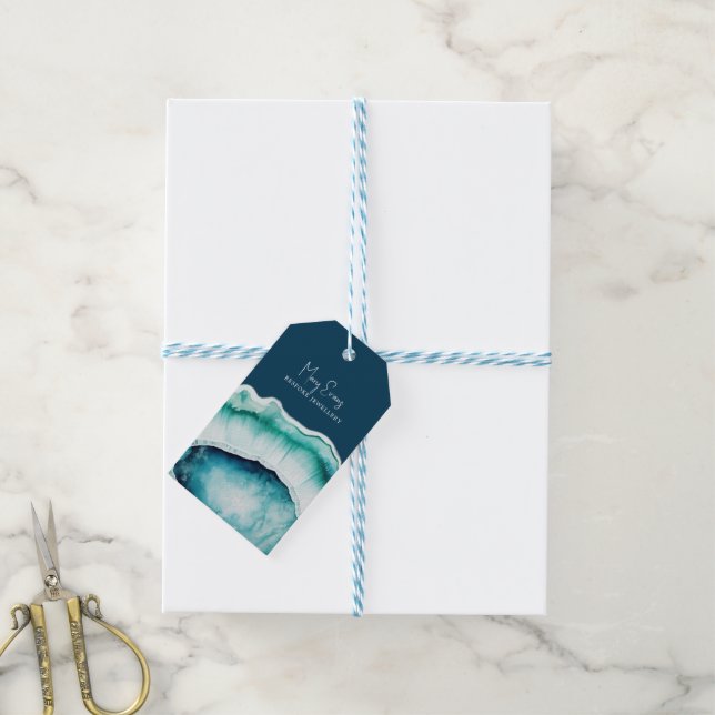 Étiquettes-cadeau Carte d'affichage du collier d'agate bleu (Avec de laficelle)