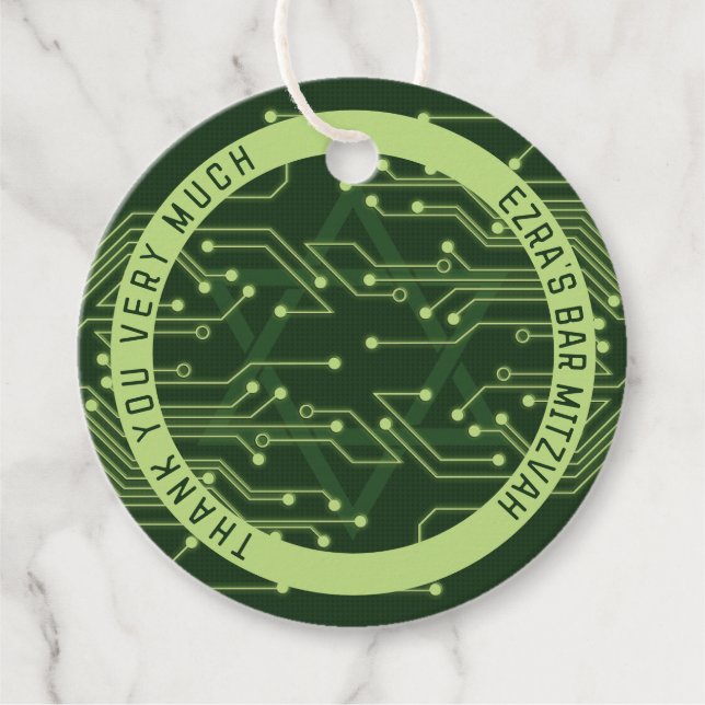 Étiquettes Cadeau Carte de circuit d'ordinateur vert Barre Mitzvah (Devant)
