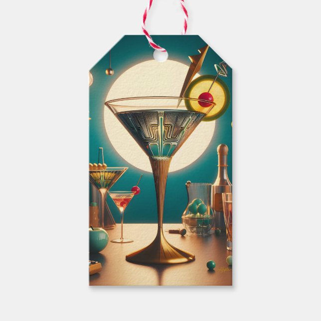 Étiquettes-cadeau Carte de circuit futuriste atomique Martini (Devant)
