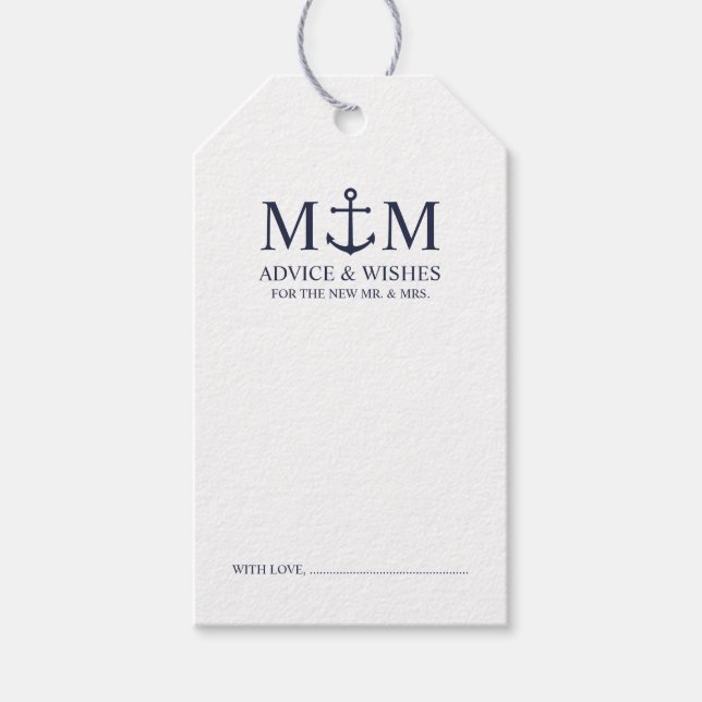 Étiquettes-cadeau Carte de conseil des Mariages d'Ancre bleu marine (Devant)
