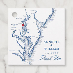 Étiquettes Cadeau Carte de la baie Annapolis Chesapeake Mariage bleu